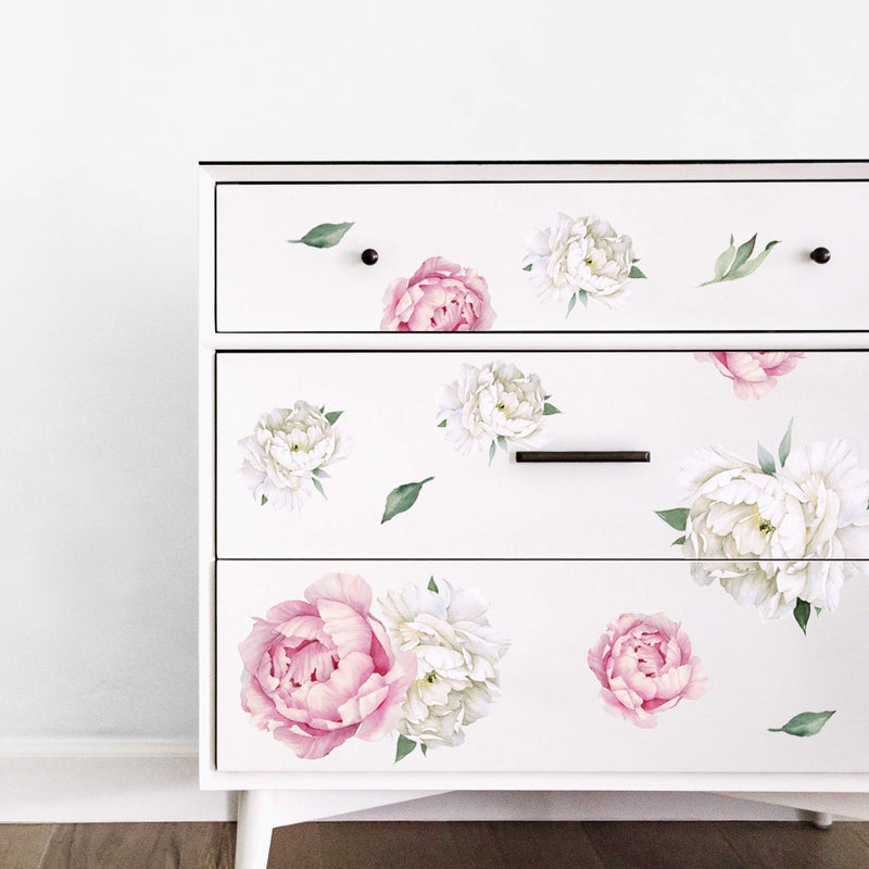 DesignStickers Peony Watercolor Wall Decals (Pink and White Watercolor) - Spring Decor Flowers Decals for Wall - Botanical Bedroom Sticker Girls - Floral Peonies Pink Botanical Stickers Bedroom Nursery w/test Sample - Image 4